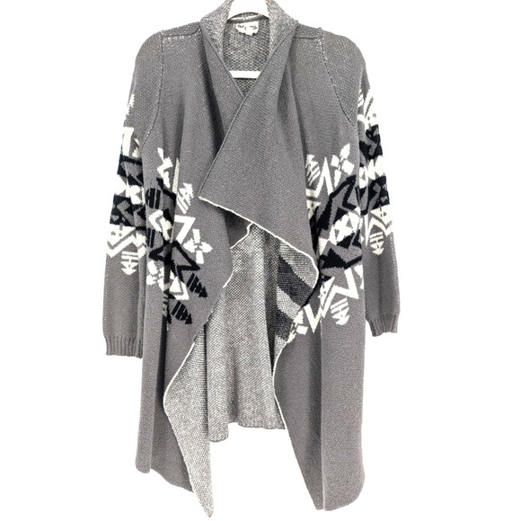 Show Me Your Mumu Yummy Sweater Gray Cozy Shawl Collar Boho Aztec Cardigan Small - Picture 6 of 11